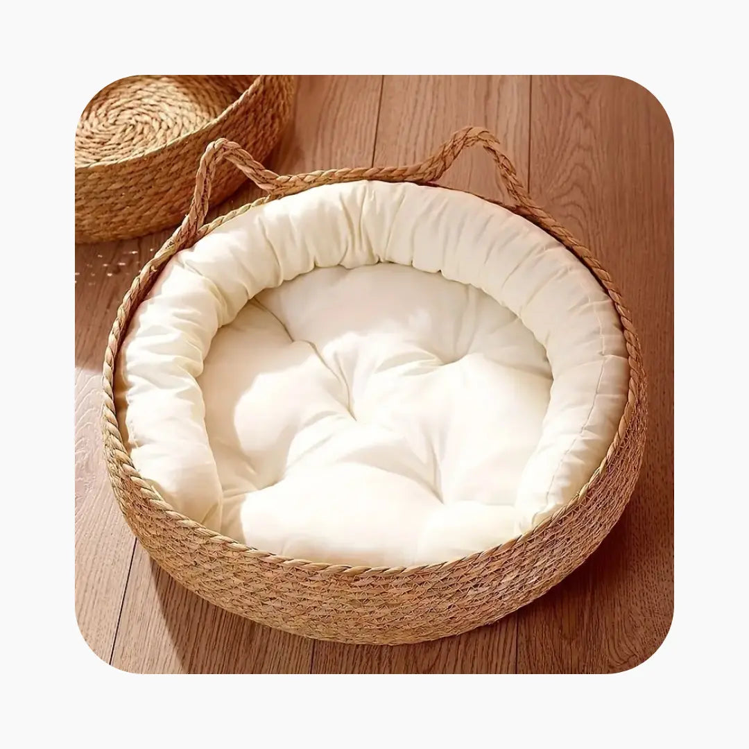 Rattan Cat Bed With Removable Cushion